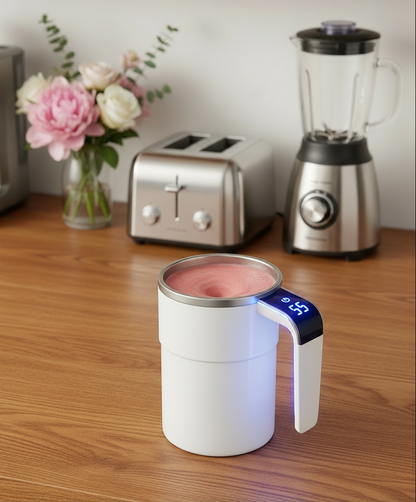 Automatic Coffee Stirring Cup, Stainless Steel Self-Stirring Coffee Cup with Lid,  LED Intelligent Display Temperature!